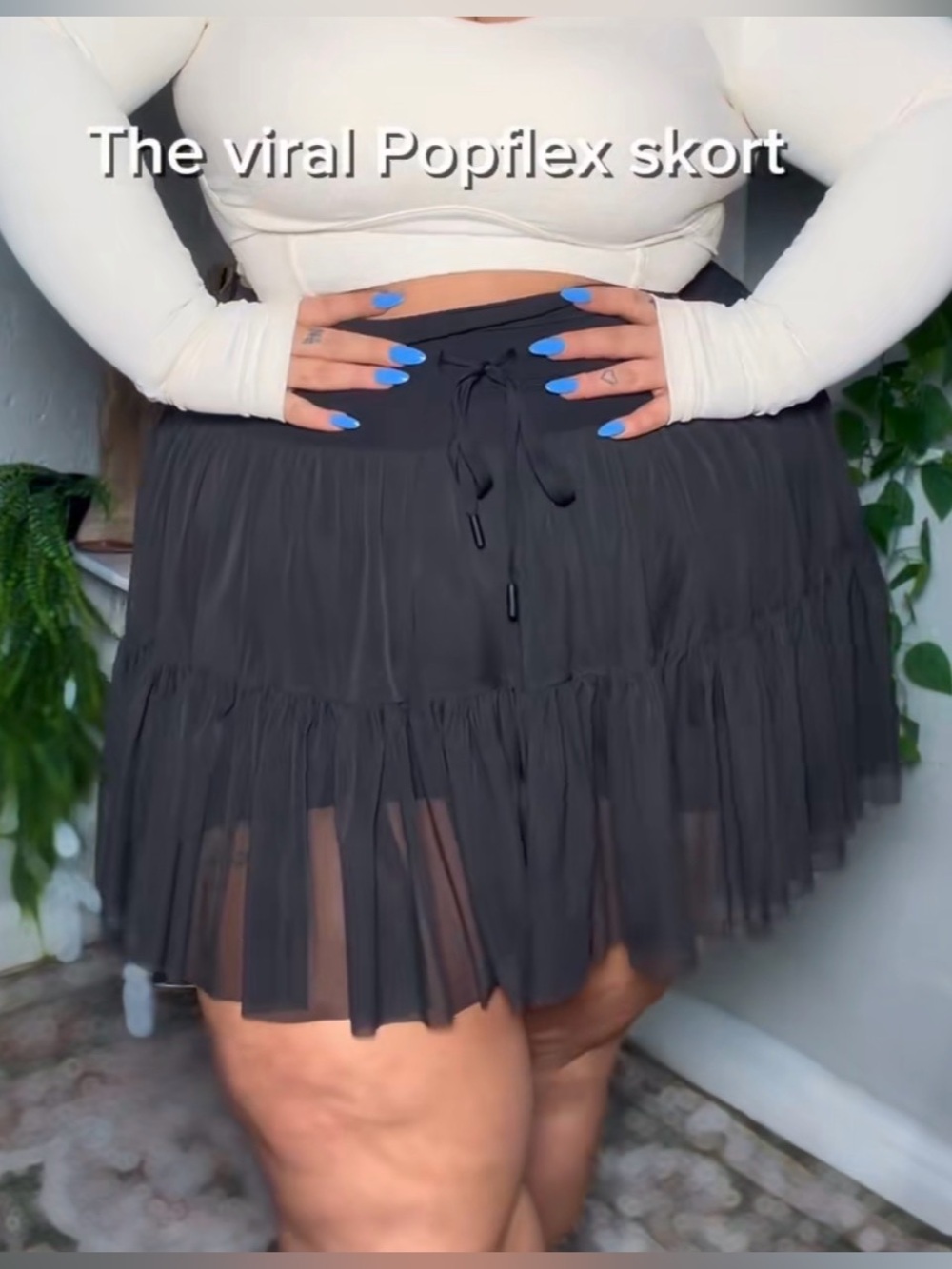 POPFLEX Black Tiered Mesh Skort 3X